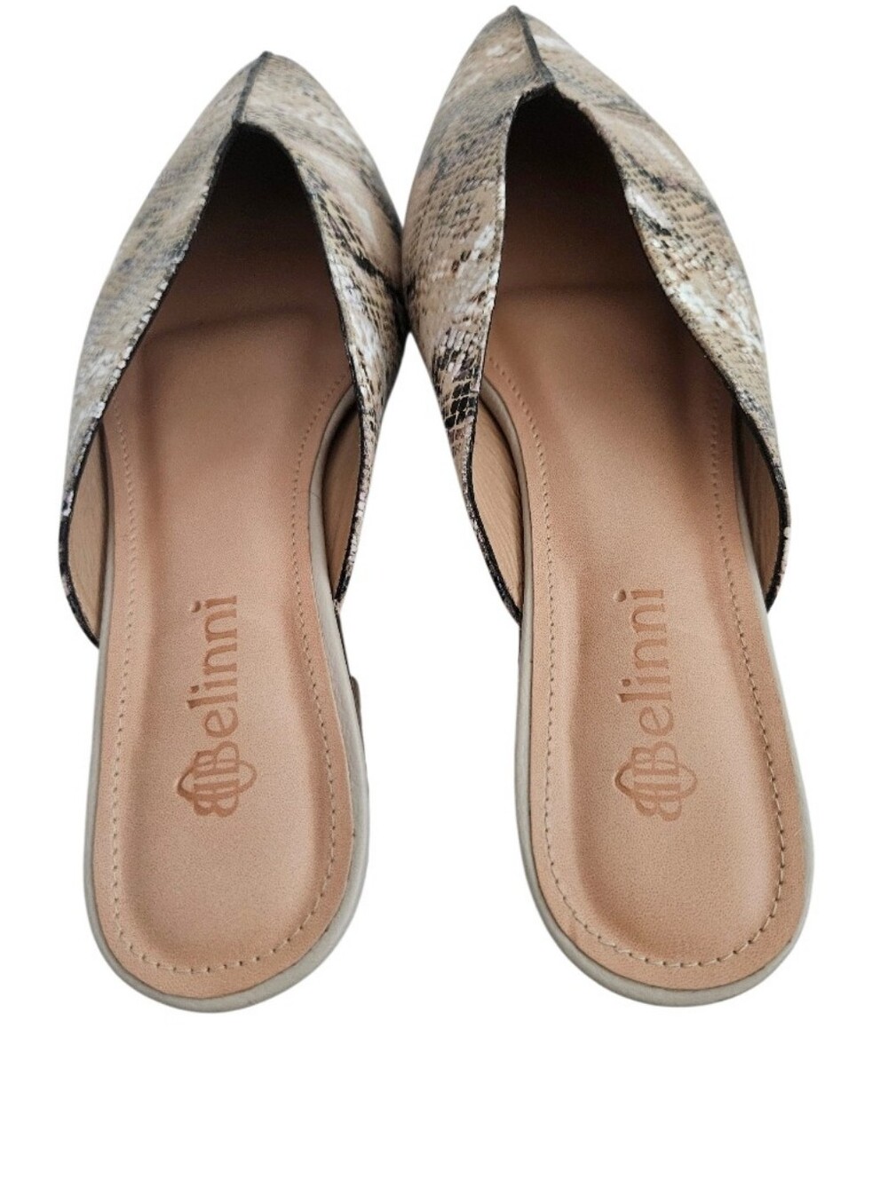 Bellini Beige Snake-Print Pointed Toe Mule - Picture 2 of 9